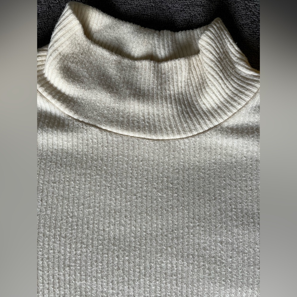 Madewell Antique Cream Mock Neck Bubble Sleeve Ribbed Knit Top Women Size L - Picture 7 of 8